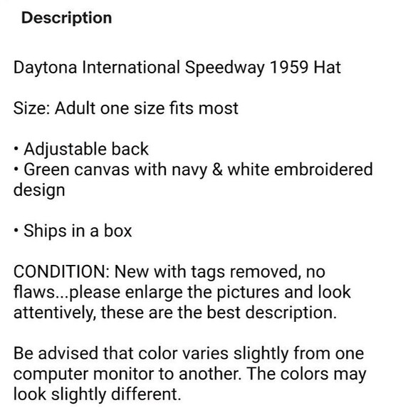 Daytona International Speedway 1959 Hat   NWOT  Adult OS  ISC Adj Baseball Cap - Picture 8 of 8